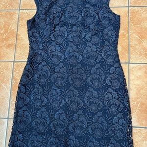 RARE Lauren Ralph Lauren Dress Sz 16 Navy Blue Floral Lace Sheath Midi Dress